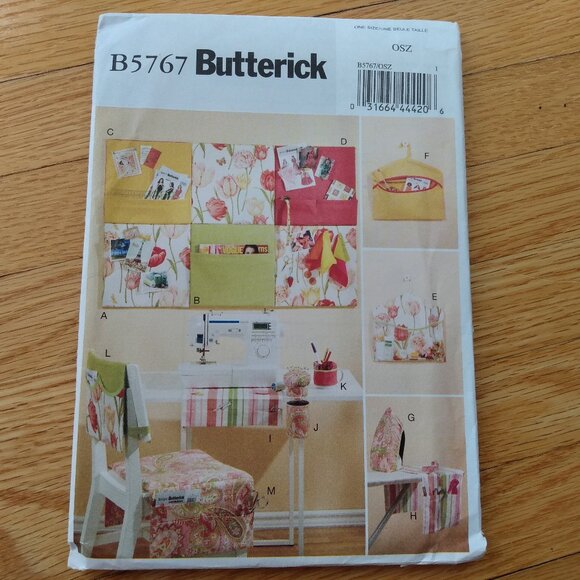 Craft Room Organizer Sewing Pattern Chair Seat Cushion Wall Pockets Butterick 57 - Picture 1 of 11